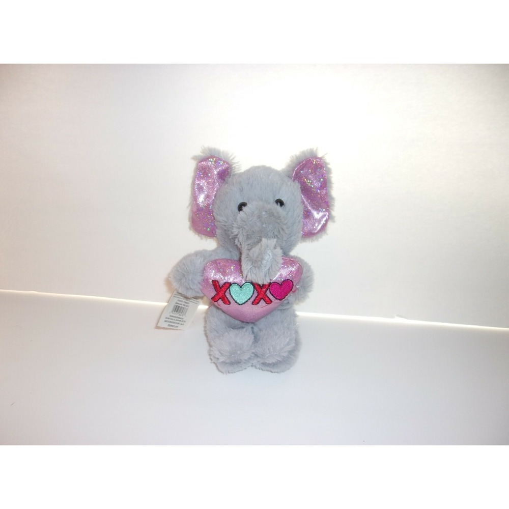 Dan Dee Plush Gray Elephant Pink Sparkle Heart XOXO 7 Inch Small Stuffed Animal